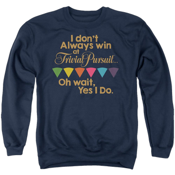 Navy men's crewneck sweatshirt with Transformers I Always Win graphic