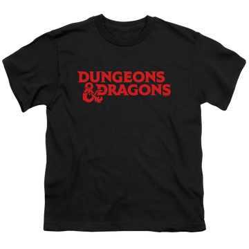 Black youth t-shirt for ages 8 to 12 with Dungeons & Dragons Type Logo graphic