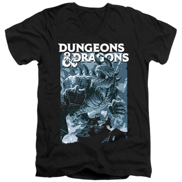 Black men's v-neck t-shirt with Dungeons & Dragons Tarrasque graphic