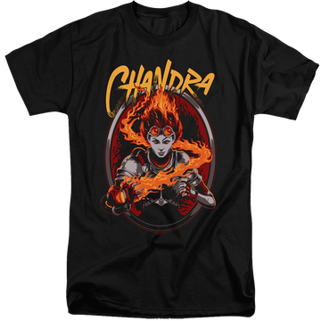 Black men's tall fit t-shirt with Magic the Gathering Chandra graphic
