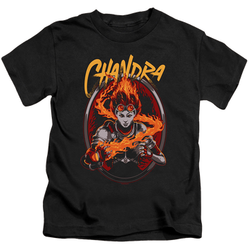 Black kid's t-shirt for ages 4 to 7 with Magic the Gathering Chandra graphic