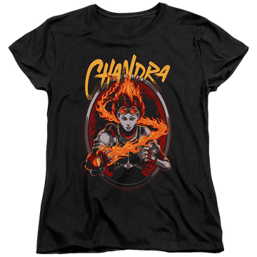 Black women's t-shirt with Magic the Gathering Chandra graphic