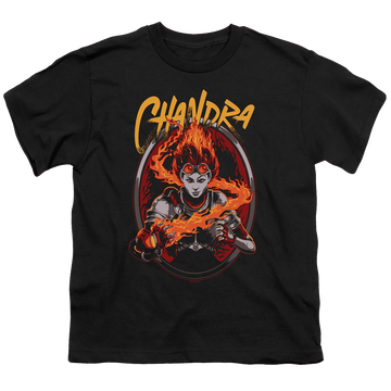 Black youth t-shirt for ages 8 to 12 with Magic the Gathering Chandra graphic