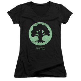 Magic the Gathering Green Symbol - Juniors V-Neck T-Shirt Juniors V-Neck T-Shirt Magic the Gathering   