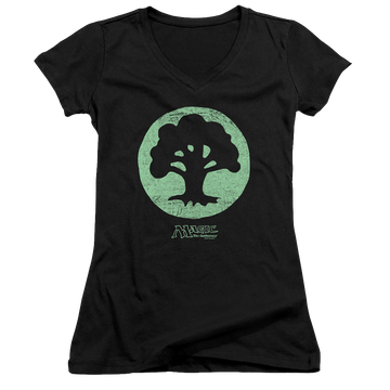 Magic the Gathering Green Symbol - Juniors V-Neck T-Shirt Juniors V-Neck T-Shirt Magic the Gathering   