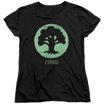 Black women's t-shirt with Magic the Gathering Green Symbol graphic