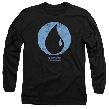 Black men's long sleeve t-shirt with Magic the Gathering Blue Symbol graphic