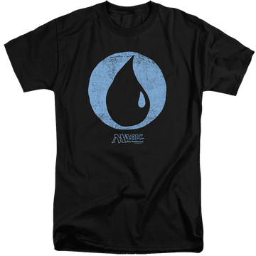 Black men's tall fit t-shirt with Magic the Gathering Blue Symbol graphic
