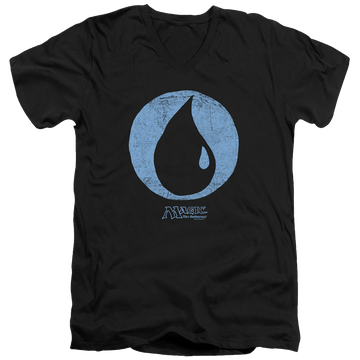 Black men's v-neck t-shirt with Magic the Gathering Blue Symbol graphic