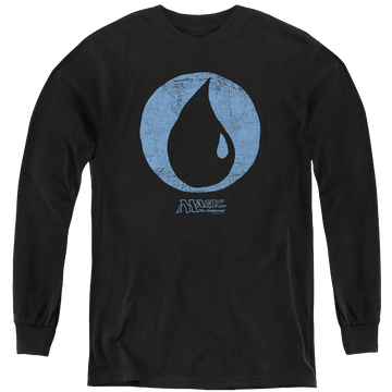 Black youth long sleeve t-shirt with Magic the Gathering Blue Symbol graphic
