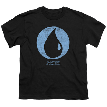 Black youth t-shirt for ages 8 to 12 with Magic the Gathering Blue Symbol graphic