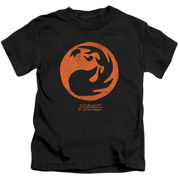 Black kid's t-shirt for ages 4 to 7 with Magic the Gathering Red Symbol graphic