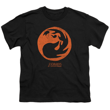 Black youth t-shirt for ages 8 to 12 with Magic the Gathering Red Symbol graphic