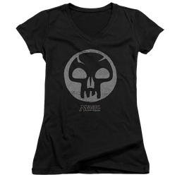 Magic the Gathering Black Symbol - Juniors V-Neck T-Shirt Juniors V-Neck T-Shirt Magic the Gathering   
