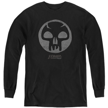 Black youth long sleeve t-shirt with Magic the Gathering Black Symbol graphic