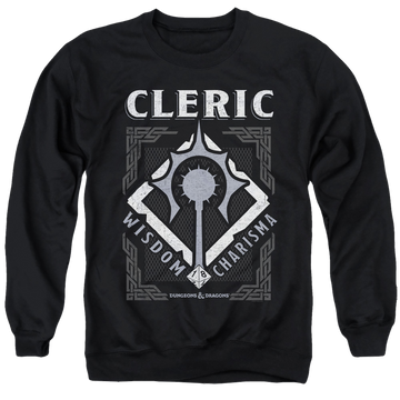 Black men's crewneck sweatshirt with Dungeons & Dragons Cleric graphic