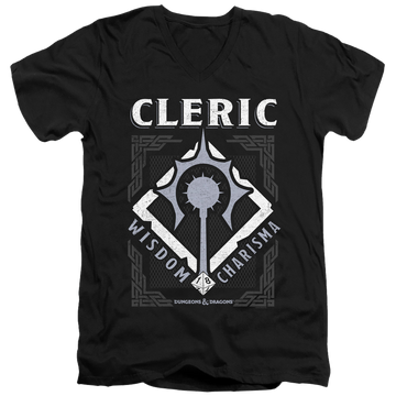 Black men's v-neck t-shirt with Dungeons & Dragons Cleric graphic