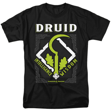 Black men's regular fit t-shirt with Dungeons & Dragons Druid graphic
