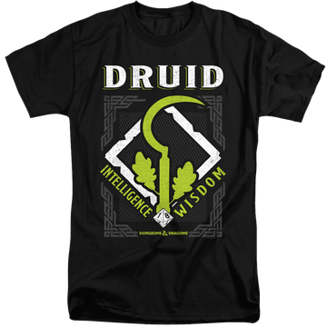 Black men's tall fit t-shirt with Dungeons & Dragons Druid graphic