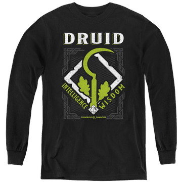 Black youth long sleeve t-shirt with Dungeons & Dragons Druid graphic