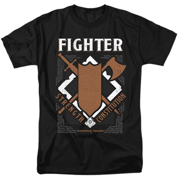 Black men's regular fit t-shirt with Dungeons & Dragons Fighter graphic