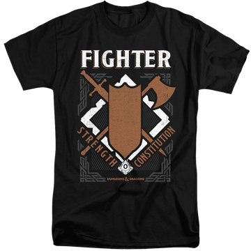 Black men's tall fit t-shirt with Dungeons & Dragons Fighter graphic