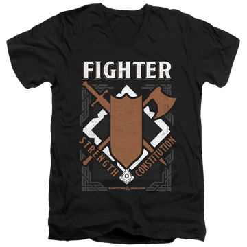 Black men's v-neck t-shirt with Dungeons & Dragons Fighter graphic
