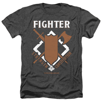 Charcoal men's heather t-shirt with Dungeons & Dragons Fighter graphic