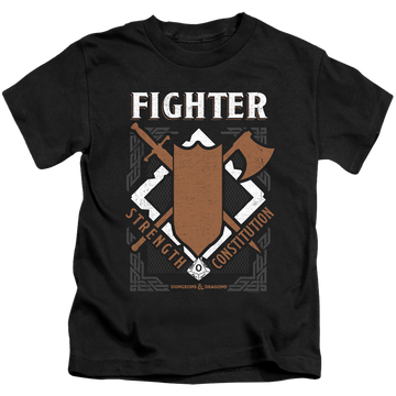 Black kid's t-shirt for ages 4 to 7 with Dungeons & Dragons Fighter graphic