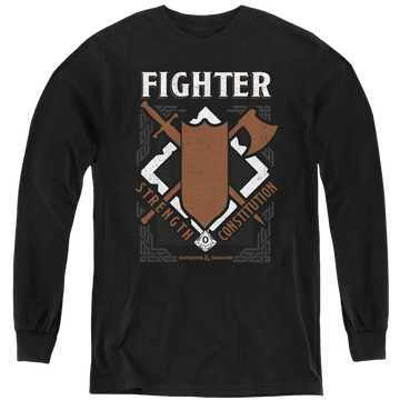Black youth long sleeve t-shirt with Dungeons & Dragons Fighter graphic