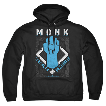 Black pullover hoodie with Dungeons & Dragons Monk graphic