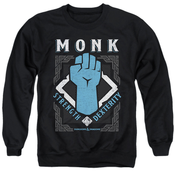Black men's crewneck sweatshirt with Dungeons & Dragons Monk graphic