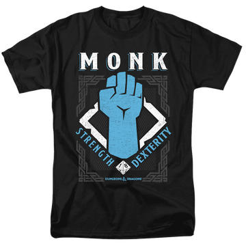 Black men's regular fit t-shirt with Dungeons & Dragons Monk graphic