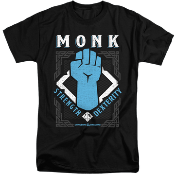 Black men's tall fit t-shirt with Dungeons & Dragons Monk graphic