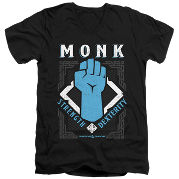 Black men's v-neck t-shirt with Dungeons & Dragons Monk graphic