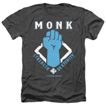 Charcoal men's heather t-shirt with Dungeons & Dragons Monk graphic