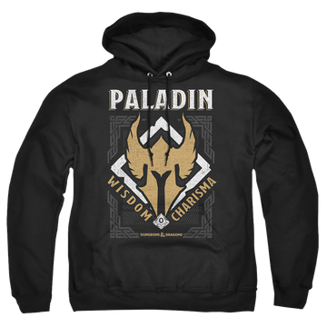 Black pullover hoodie with Dungeons & Dragons Paladin graphic