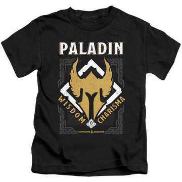 Black kid's t-shirt for ages 4 to 7 with Dungeons & Dragons Paladin graphic