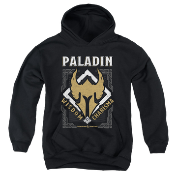 Black youth hoodie for ages 8 to 12 with Dungeons & Dragons Paladin graphic