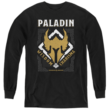 Black youth long sleeve t-shirt with Dungeons & Dragons Paladin graphic