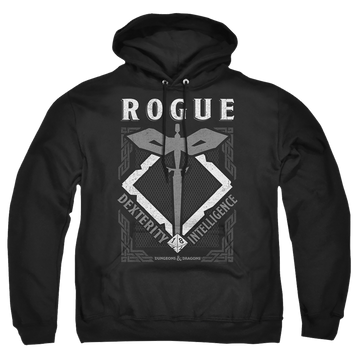 Black pullover hoodie with Dungeons & Dragons Rogue graphic