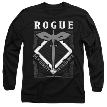 Black men's long sleeve t-shirt with Dungeons & Dragons Rogue graphic