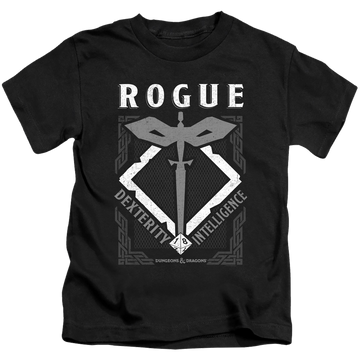 Black kid's t-shirt for ages 4 to 7 with Dungeons & Dragons Rogue graphic