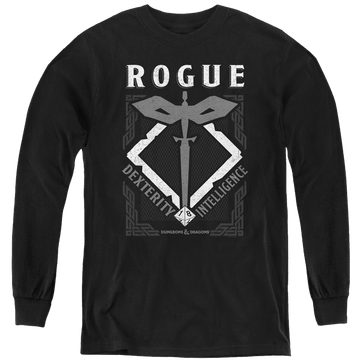 Black youth long sleeve t-shirt with Dungeons & Dragons Rogue graphic