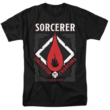 Black men's regular fit t-shirt with Dungeons & Dragons Sorcerer graphic