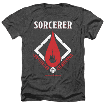 Charcoal men's heather t-shirt with Dungeons & Dragons Sorcerer graphic