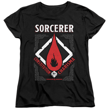 Black women's t-shirt with Dungeons & Dragons Sorcerer graphic