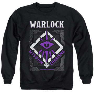 Black men's crewneck sweatshirt with Dungeons & Dragons Warlock graphic