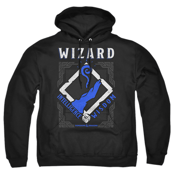 Black pullover hoodie with Dungeons & Dragons Wizard graphic