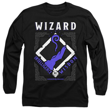 Black men's long sleeve t-shirt with Dungeons & Dragons Wizard graphic